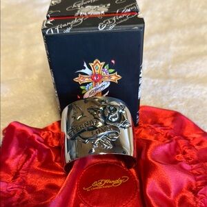 Ed Hardy Silver Cuff Bracelet with Rose Design